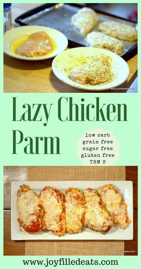 Lazy Chicken Parm – Baked Parmesan. It is low carb, sugar, and gluten free, and THM S. Chicken Parm Baked, Baked Chicken Parm, Chicken Gluten Free, Thm Dinner, Recipes For Diabetics, Trim Healthy Momma, Trim Healthy Mama Recipes, Healthy Recipes For Diabetics, Boiled Egg Diet Plan