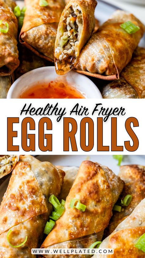 Homemade air fryer egg rolls are crispy on the outside, with a meaty, veggie-packed filling on the inside. A lighter way to enjoy egg rolls! Air Fryer Egg Rolls, Deep Fried Egg, Egg Roll Wraps, Air Fryer Chicken Wings, Airfryer Recipes, Korean Recipes, Healthier Recipes, Air Fryer Healthy, Coleslaw Mix