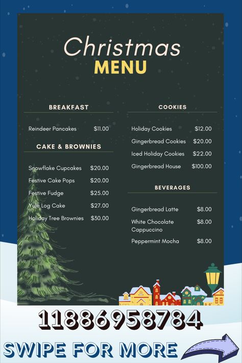 Requested by : @bestgymnast !!! Christmas food menu decals for the new 2022 christmas food on bloxburg! enjoy the menu decals! #roblox #bloxburg #bloxburgdecals #bloxburgmenu #decals #bloxburgchristmas #bloxburgchristmasmenu #bloxburgchristmasfood Bloxburg Christmas Menu Decals, Bloxburg Christmas Menu Codes, Bloxburg Halloween Menu Codes, Christmas Town Layout Bloxburg, Bloxburg Christmas Town Ideas, Christmas Cafe Bloxburg, Bloxburg Christmas Town, Bloxburg Village, Cafe Decals