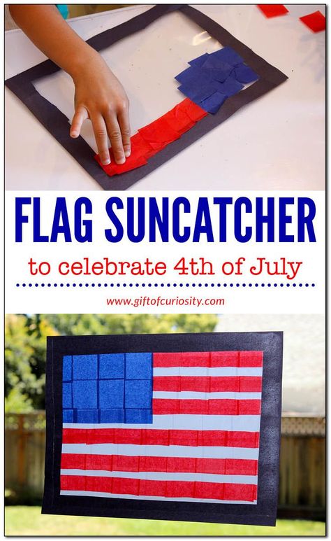 American flag suncatcher craft for kids | Flag craft for 4th of July | American flag craft to celebrate Independence Day || Gift of Curiosity American Flag Craft, American Flag Crafts, Fourth Of July Crafts For Kids, Summer Preschool Crafts, Flag Crafts, 13 Colonies, Independence Day Gift, Suncatcher Craft, Summer Preschool