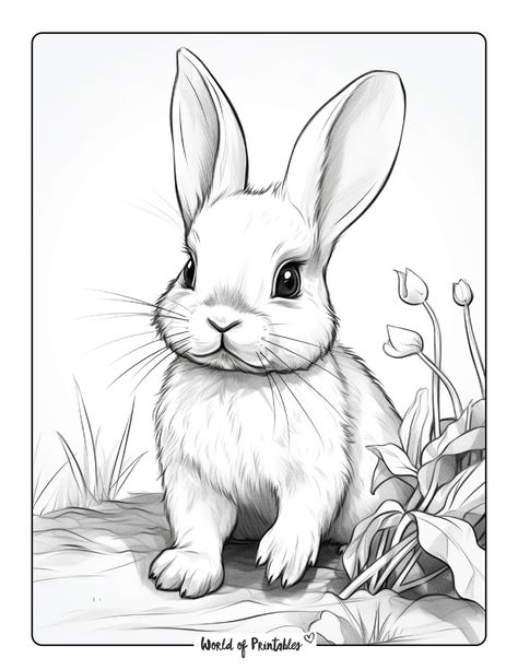 Pictures Of Bunnies To Draw, Realistic Bunny Drawing, Bunny Pictures Art, How To Draw A Bunny, Drawing Of Bunny, Drawing Of Rabbit, Bunny Coloring Pages Free Printable, Easter Rabbit Illustration, Bunnies Drawing