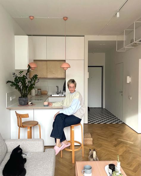 Small Flat Interior, Scandi Interior, Garage To Living Space, Flat Interior Design, Studio Apartment Living, 70s Interior, Small Apartment Design, Flat Interior, Small Apartment Decorating