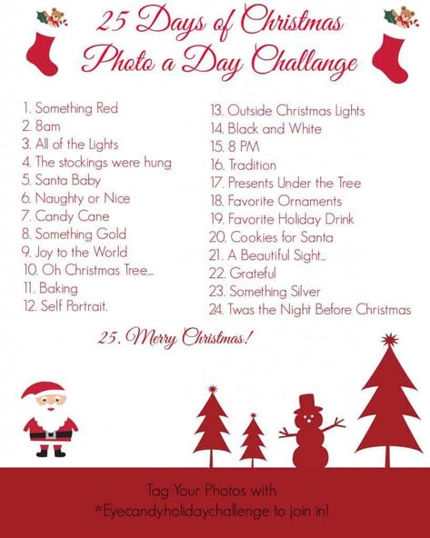 Winter Checklist, December Photo Challenge, Holiday Checklist, Photo Challenges, Get Ready For Christmas, Photo A Day Challenge, Christmas Bucket, Instagram Challenge, 25 Days Of Christmas