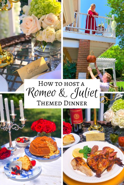 Romeo and Juliet Shakespeare Themed Party Food, Romeo And Juliet Party, Romeo And Juliet Themes, Shakespeare Wedding, Party Wedding Ideas, Theme Dinners, Juliet Movie, Disney Dinner, I Say Goodbye