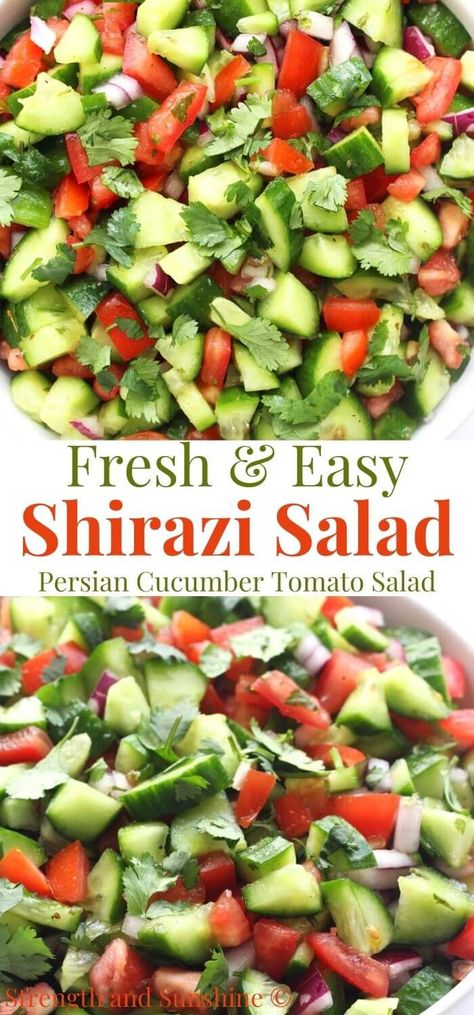 Iranian Salad, Healthy Crisp, Cucumber Pasta, Cucumber And Tomato Salad, Shirazi Salad, Cucumber And Tomato, Cucumber Tomato Salad, Middle Eastern Dishes, Persian Cucumber