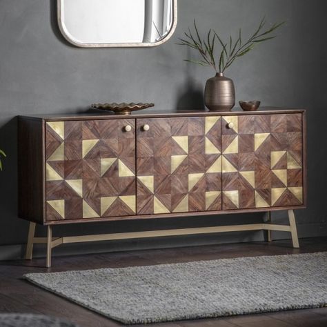 Acacia Wood Sideboard, Brass Sideboard, Stylish Sideboards, Large Sideboard, Wooden Sideboard, Assembly Instructions, Stylish Storage Solutions, Wood Inlay, Design Geometric