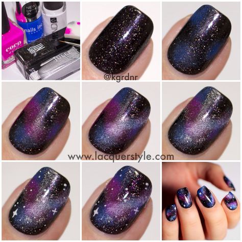 Simple, realistic galaxy nails tutorial, featuring JINsoon, Nails Inc., Julep, CND, and Coco & Lulu Galaxy Nails Tutorial, Do It Yourself Nails, Galaxy Nail, Galaxy Nail Art, Nails Tutorial, Galaxy Nails, Nails Inc, Beauty Nail, Cute Nail Designs