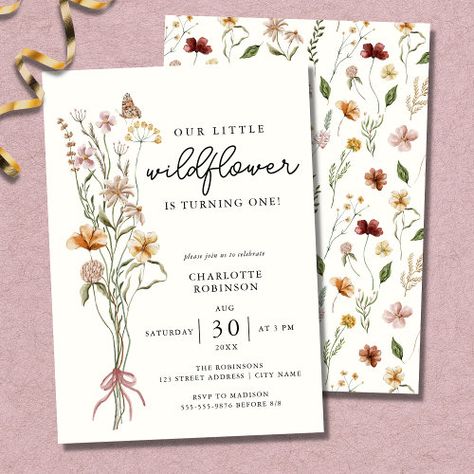 $2.92 | Wildflower Boho Garden Floral First Birthday | Popular 1st Birthday Invitations | wildflower, floral, garden, boho, elegant, flowers, rustic, 1st birthday, first birthday, summer First Birthday Summer, Wildflower Birthday Party, Floral First Birthday, Summer Birthday Invitations, Elegant Birthday Invitations, Garden Boho, Flower Birthday Party, Floral Birthday Invitations, Boho Invitations