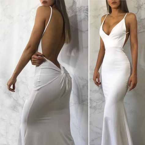 White Gala Dresses, White Formal Dresses, Satin Sleeves, White Mermaid, Backless Evening Dress, Glam Dresses, Looks Chic, Long Prom Dress, Prom Party Dresses