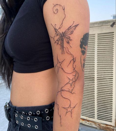 Fairy Inspired Tattoo Sleeve, Cool Sibling Tattoos, Maching Tattoos, Best Cover Up Tattoos, Whimsical Tattoos, Intricate Tattoo, Dope Tattoos For Women, Tattoo Style Drawings, Arm Sleeve Tattoos