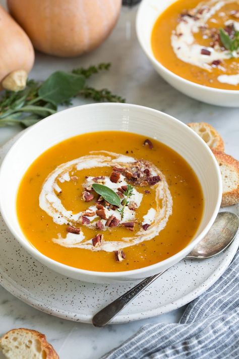 Half Baked Harvest Butternut Squash, Butternut Squash Soup Crockpot, Best Butternut Squash Soup, Sweet Potato Ground Beef, Potato Ground Beef, Soup Recipe Ideas, Vegan Butternut Squash Soup, Salad Appetizer Cups, Easy Butternut Squash