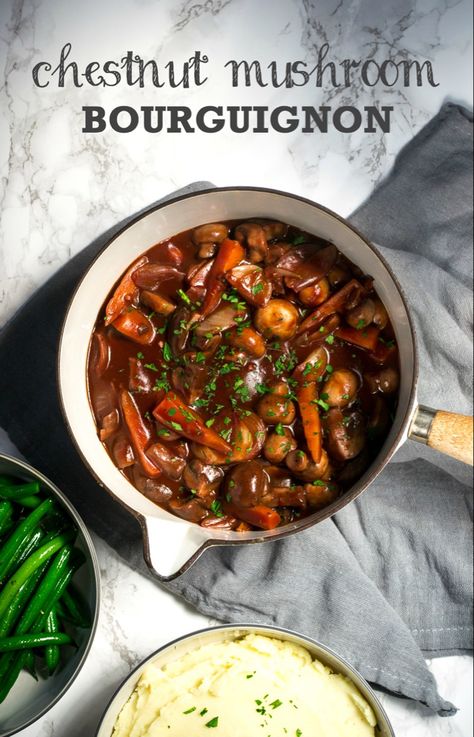 Chestnut Mushroom, Mushroom Bourguignon, Chestnut Recipes, Vegan Christmas Dinner, Bbc Food, Vegan Meal Plans, Christmas Food Dinner, Vegan Comfort Food, Mushroom Recipes