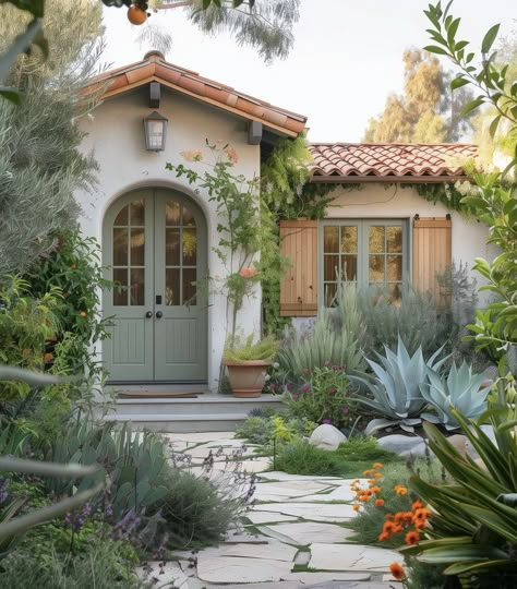 Mediterranean Tiny House Spanish Style, Spanish Revival Exterior, Spanish Inspired Home, Southwestern House, Spanish Home Decor, House Mediterranean, Spanish Colonial Revival, Mediterranean Style Home, Spanish Mediterranean