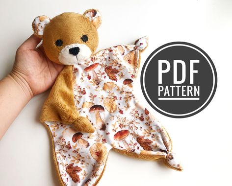 Bear pattern, bear lovey pattern, baby lovey sewing pattern, baby toy sewing pattern, plush bear pattern, baby comforter Lovey Sewing Pattern Free, Baby Things To Sew, Lovey Sewing Pattern, Patchwork Bear, Teddy Bear Crafts, Bear Lovey, Bear Patterns Free, Winter Sleeping Bag, Teddy Bear Sewing Pattern