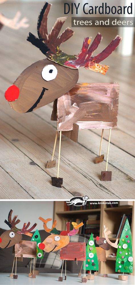 Cardboard Christmas craft :: reindeer craft kids can make :: recycled christmas tree craft Recycled Christmas Tree, Cardboard Christmas, Reindeer Craft, Australian Christmas, Christmas Arts And Crafts, Christmas Tree Crafts, Winter Crafts For Kids, Preschool Christmas, Christmas Kids