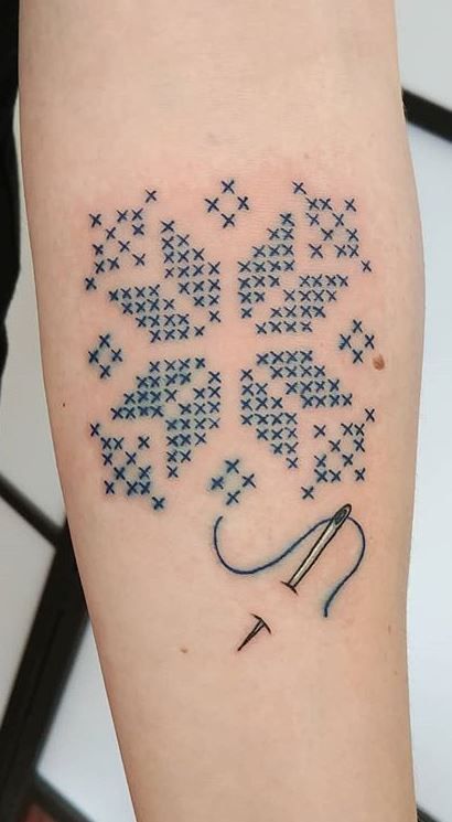 65 Colorful Cross Stitch Tattoos Designs and Ideas - Tattoo Me Now Quilt Tattoo, Cross Stitch Tattoo, Sewing Tattoos, Knitting Tattoo, Square Tattoo, Tiny Wrist Tattoos, Stitch Tattoo, Embroidery Tattoo, Future Generation