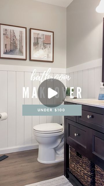 Vertical Shiplap Half Wall, Shiplap Half Wall, Small Bathroom Shower Ideas, Old Bathroom Makeover, Small Coastal Bathroom Ideas, Half Bathroom Makeover, Shiplap Bathroom Wall, Small Half Bathroom, Small Half Bath