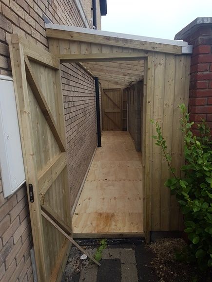 Lean To Shed Malahide | Side Passage Sheds | Mac Carpentry. Terrasse Med Tak, Lean To Roof, Backyard Storage Sheds, Partition Walls, Diy Storage Shed, Lean To Shed, Backyard Storage, House Shed, Garden Storage Shed