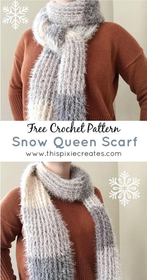 This scarf is great for a number of reasons: it's soft and cozy; quick to make; and it only uses one cake! The Snow Queen Scarf is a great budget-friendly project that you can make for under $10, and it would be perfect for last minute holiday gifts. If you love the front-post and back-post double crochet stitch, then this is the perfect project for you. Let's get started! Crochet Scarf Ideas, Hygge Crochet, Caron Cake Crochet Patterns, Beginner Scarf, Latte Cake, Simple Scarf Crochet Pattern, One Skein Crochet, The Snow Queen, Crochet Neck Warmer