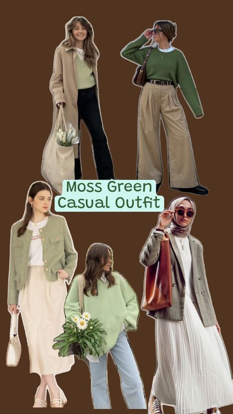 https://s.shopee.co.id/7Uut56SYaW Moss Green Outfit, Green Outfits, Green Outfit, Warm Autumn, Casual Spring, Moss Green, Outfit Casual, Ootd, Wardrobe