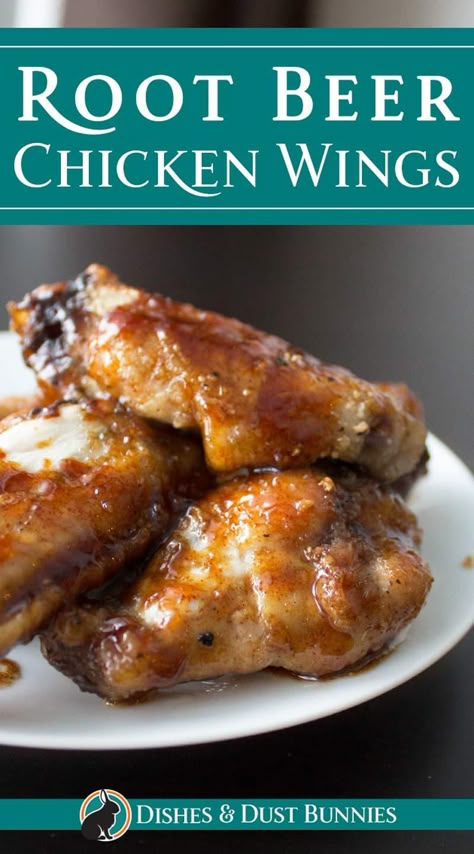 Root Beer Chicken Wings from dishesanddustbunnies.com Root Beer Chicken Wings, Beer Chicken Wings, Root Beer Chicken, Flying Chicken, Chicken Wing Sauce Recipes, Wing Sauce Recipes, Chicken Wing Recipes Baked, Chicken Wing Sauces, Beer Chicken