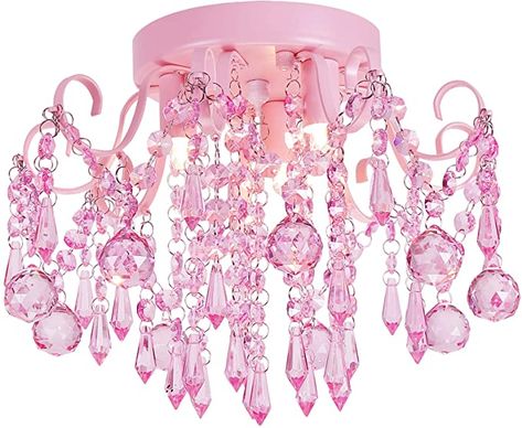 Girls Chandelier, Pink Crystal Chandelier, Small Crystal Chandelier, Crystal Chandelier Bedroom, Pink Chandelier, Bedroom Light Fixtures, Flush Mount Chandelier, Crystal Ceiling Light, Chandelier Crystal