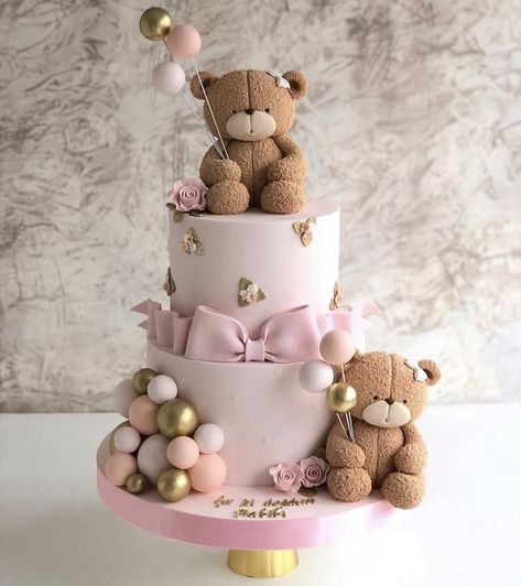 Pink Bear Baby Shower, Teddy Bear Birthday Cake, Teddy Bear Baby Shower Theme, Bear Baby Shower Cake, Teddy Cakes, Pink Baby Shower Cake, Bear Baby Shower Theme, Baby First Birthday Cake