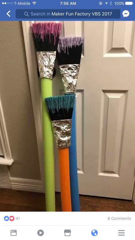 Broom and a pool noodle...maybe use embossing metal for ferrule, instead of tinfoil Art Themed Party, Painting Birthday Party, Artist Birthday, Painting Birthday, Art Classroom Decor, Art Birthday Party, Camping Theme, Art Theme, Theme Halloween