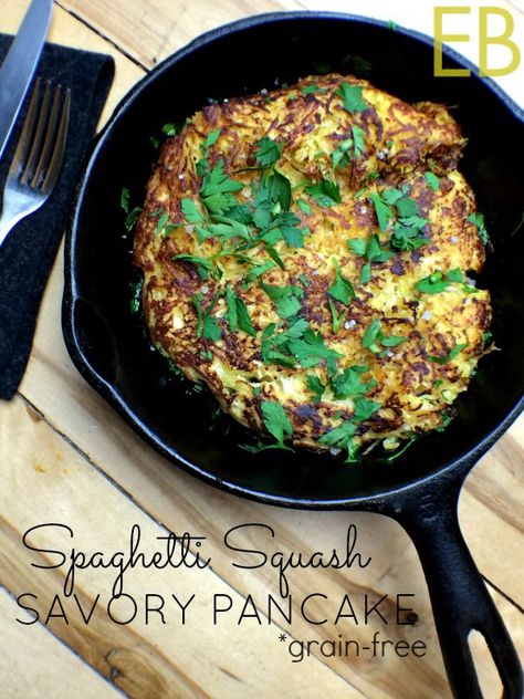 Lovely for any meal of the day, this easy feast is full of flavor, nutrition... and it's easy and quick to make! It also digests beautifully. It won't weigh you down. Eat it as is or top it with protein, like prosciutto, broken into pieces, or a fried egg. Spaghetti Squash Pancakes, Squash Pancakes, Easy Spaghetti Squash, Spaghetti Squash Noodles, Aip Breakfast, Eat Beautiful, Paleo Dinners, Beautiful Recipes, Squash Noodles