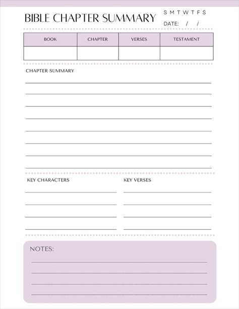 Printable Bible Study Template, Bible Chapter Summary Worksheet, Bible Study Journal, Faith Journal Bible Journal Template, Summary Worksheet, Bible Summary, Prayer Journal Template, Printable Bible Study, Bible Study Template, Bible Study Worksheet, Bible Journaling Printables, Bible Worksheets