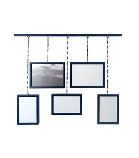 5ct Black Metal Chain Hanging Gallery Frame Set by Place & Time Hanging Gallery Frames, Art Hanging Ideas, Mirror Wall Decor Ideas, Picture Rail Hanging, Hanging Gallery Wall, Upcycle Frames, Hanging Pictures On The Wall, Fall Reception, Frames For Pictures