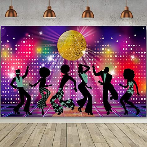 Disco Party Decorations Supplies, Large Fabric 70s 80s 90s Disco Fever Dancers Backdrop for Disco Theme Party, Vintage Let's Glow Crazy Shining Neon Night Birthday Photography Photo Booth Background: Amazon.co.uk: Electronics & Photo Retro Theme Party, 90s Disco, Photo Booth Wall, Disco Theme Party, Disco Party Decorations, Fest Temaer, 80s Theme Party, Photo Booth Background, Dance Themes