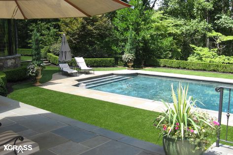 20 Fun Backyard Sports & Game Ideas For Pool Surrounds | VersaCourt Pool With Turf Surround, Turf Pool Area, Pool Turf Ideas, Pool Surround Ideas, Pool Deck Tile, Pool Surround, Turf Backyard, Pool Surrounds, Basketball Court Backyard