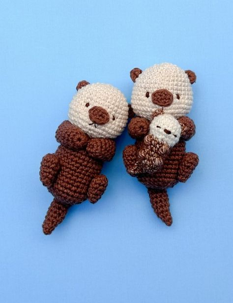 Crochet Otter Amigurumi Patterns In Different Sizes Otter Crochet Pattern, Otter Amigurumi, Otter Crochet, Otter Family, Beginner Knitting Blanket, Beginner Knit Scarf, Crochet Hat For Beginners, Knitting Patterns Free Beginner, Crochet Animal Amigurumi