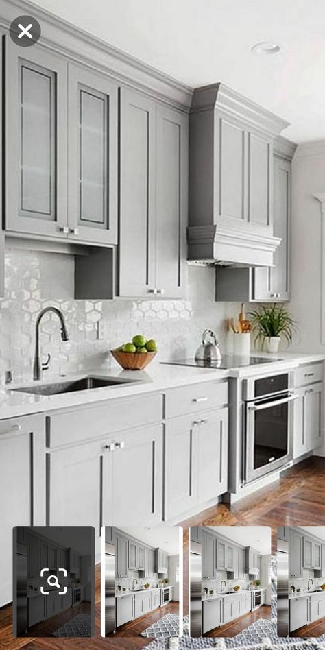 Light Grey Kitchen Cabinets, Rustic Farmhouse Kitchen Cabinets, Model Dapur, Light Grey Kitchens, Серая Кухня, Grey Kitchen Designs, Gray And White Kitchen, Refacing Kitchen Cabinets, Kabinet Dapur