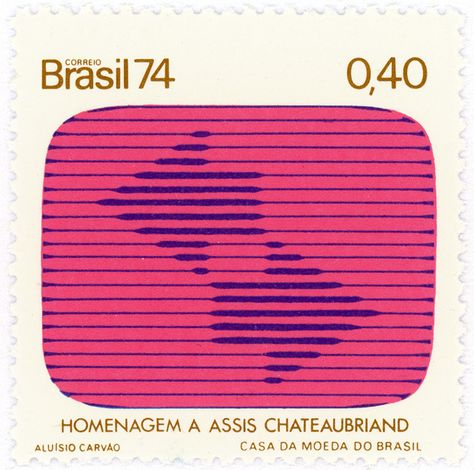 c. 1974, part of Brazillian Communications Pioneers series Stamp Tv, Postage Stamp Design, Graphic Design Student, Tv Screen, Everyday Art, Vintage Postage Stamps, Letter Stamps, Vintage Postage, Post Stamp