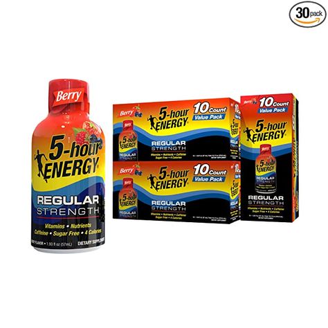 Amazon.com : 5-Hour ENERGY Shots Regular Strength, Berry Flavor - 30 Count : Health & Household 5 Hour Energy, Dude Wipes, Energy Shots, Personal Lubricant, Disinfecting Wipes, Liquid Dish Soap, B Vitamins, Zero Calories, Premium Coffee