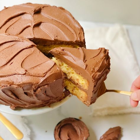 Easy Yellow Cake with Chocolate Fudge Frosting - Plum Street Collective Yellow Cake Chocolate Frosting, Best Chocolate Frosting Recipe, Yellow Cake Pops, Best Frosting Recipe, Snack Cake Recipe, Homemade Chocolate Frosting, Yellow Cake Recipe, Chocolate Fudge Frosting, Chocolate Frosting Recipes