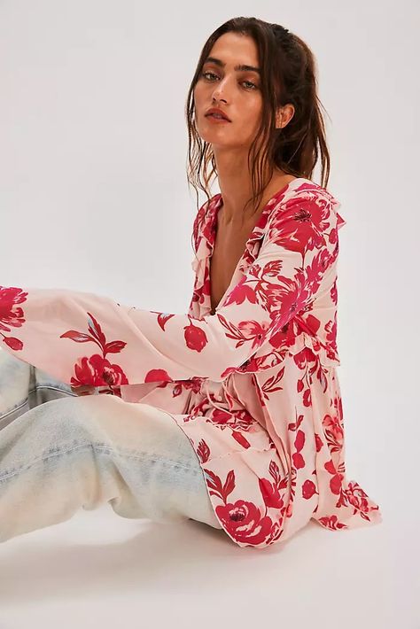 Lessons in Layering | Free People Free People Summer, Slouchy Jeans, Trim Fit, Wildest Dreams, Boho Fall, Tunic Length, Clothes Collection, Denim Shirt, Ruffle Trim