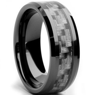 Oliveti Black Ceramic Men's Grey Carbon Fiber Inlay Ring (8 mm) Groom Rings, Ceramic Rings, Men's Jewelry Rings, Engagement Rings For Men, Jewelry Online Shopping, Mens Wedding Rings, Men's Rings, Black Ceramic, Men's Jewelry