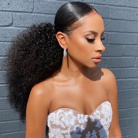 Black Bridesmaids Hairstyles, Wedding Ponytail Hairstyles, Natural Hair Ponytail, Wedding Ponytail, Afro Ponytail, Curly Hair Pieces, Low Ponytail Hairstyles, Clip In Ponytail Extensions, Curly Hair Ponytail