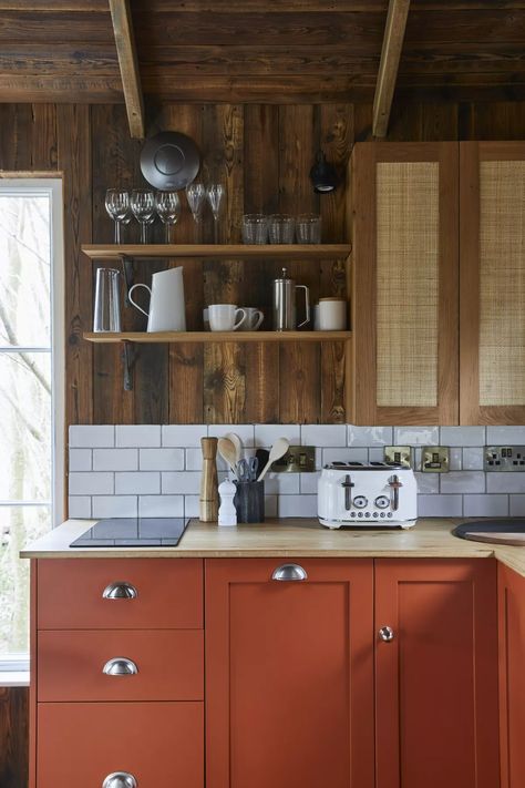 Orange Kitchen Cabinets, Richmond House, Orange Paint Colors, Colorful Rooms, Contemporary Color Schemes, Red Paint Colors, Dark Chocolate Color, Masonry Paint, Kitchen Interiors