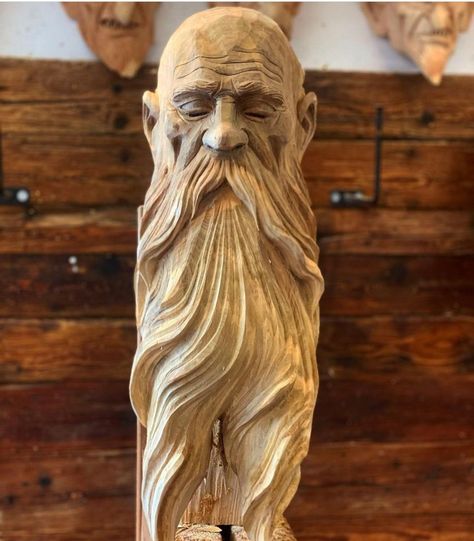 Wooden Gnomes, Bird Carving Patterns, Instagram Mask, Wood Carving Art Sculpture, Wood Sculpture Art, Wood Carving Faces, Hand Carved Walking Sticks, Wood Carving Furniture, Dremel Carving