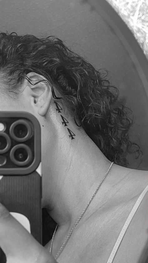 Behind The Ear Tattoo Ideas Angel Numbers, 444 Tattoo Ideas Behind Ear, Angel Number Behind Ear Tattoo, 444 Tattoo Neck, Angel Number Neck Tattoo, Big Neck Tattoos Women, Angel Number Tattoo Behind Ear, 444 Neck Tattoo, 444 Tattoo Behind Ear