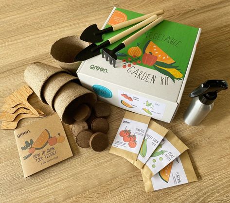 Vegetable Garden Kit, Gift Set - Complete seed starter kit, Australian seeds Seed Kit Packaging, Vegetable Garden At Home, Kids Gardening Kit, Gardening Kit Gift, Peas And Tomatoes, Start A Vegetable Garden, Gardening Gift Set, Peat Pots, Farm Logo Design