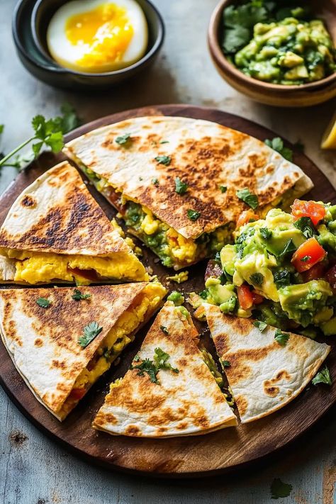 Quesadilla with Soft Scrambled Eggs and Avocado Salsa Guacamole And Eggs, Cilantro Lime Salsa, Soft Scrambled Eggs, Eggs And Avocado, Avocado Nutrition, Mango Pineapple Smoothie, Breakfast Quesadilla, Fluffy Scrambled Eggs, Health Facts Food