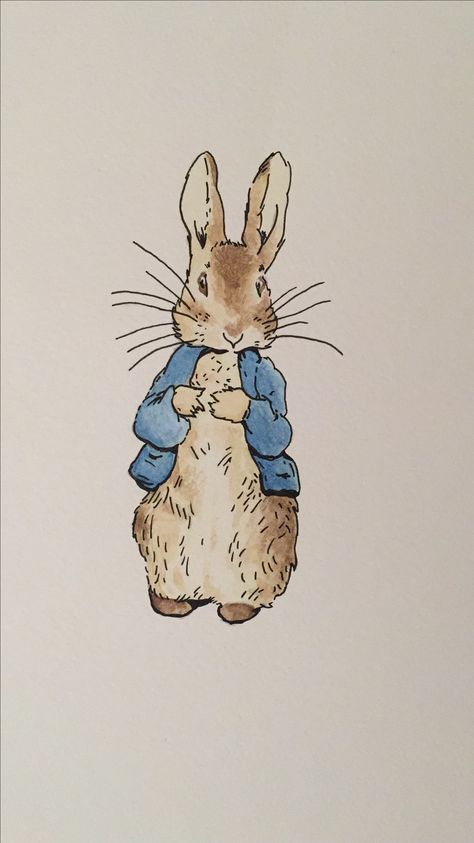 Peter rabbit water colour Painting. Beatrix potter. Peter Rabbit Painting Watercolour, Beatrix Potter Watercolor Paintings, Beatrix Potter Rabbit, Peter Rabbit Watercolor Paintings, Peter Rabbit Sketch, How To Draw Peter Rabbit, Rabbit Drawing Watercolors, Peter Rabbit Tattoo Beatrix Potter, Beatrix Potter Watercolor