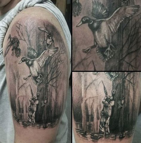 Awesome hunting tattoo Hunting Tattoo Ideas, Eightball Tattoo, Duck Hunting Tattoos, Bow Hunting Tattoos, Deer Hunting Tattoos, Lace Bow Tattoos, Natur Tattoo Arm, Wilderness Tattoo, Deer Skull Tattoos