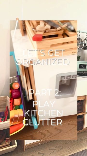 Melissa And Doug Kitchen Storage, Play Kitchen Organization Ideas, Toy Kitchen Storage Ideas, Play Kitchen Organization Toy Storage, Play Food Organization, Melissa And Doug Playroom, Toy Food Storage Ideas, Melissa And Doug Kitchen Makeover, Playroom Kitchen Ideas