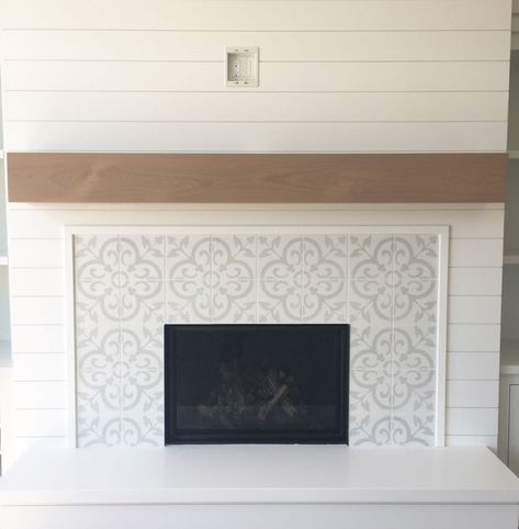 What tile to use around fireplace? Fireplace Design Ideas, Fireplace Redo, Fireplace Frame, Wood Mantel, Rustic Mantel, Shiplap Fireplace, Farmhouse Fireplace, Room With Fireplace, Wood Mantels